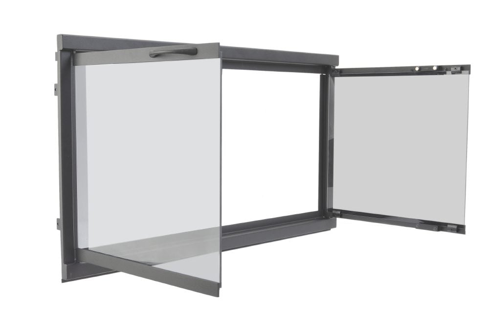 The Merino Fireplace Door angled open